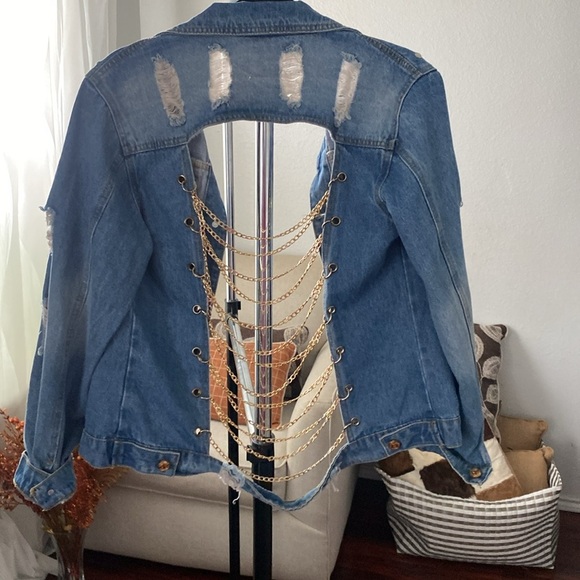 Lizette Collection Art Deco Backless Chain Denim Jacket Size S ( E - 15 ) - Picture 6 of 7